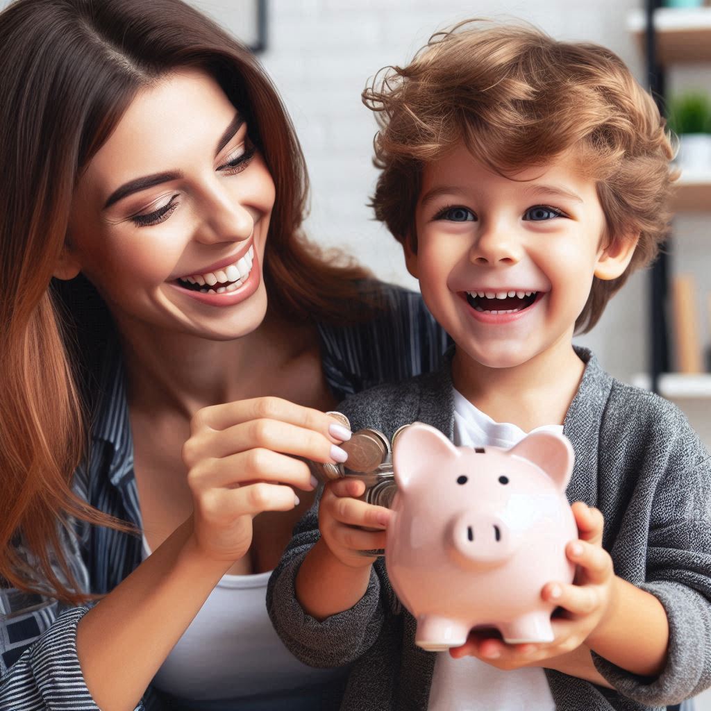 young boy receiving pocket money from his mother