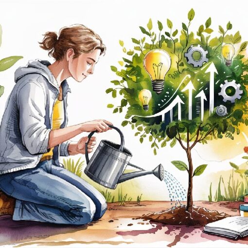 Person watering small plants at sunrise, symbolising the early stages of affiliate marketing growth