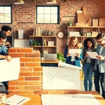 Team laying bricks and reviewing plans