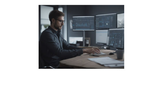 An online marketer actively working at a laptop with automation tools and dashboards visible, representing leverage and scalable online business growth.