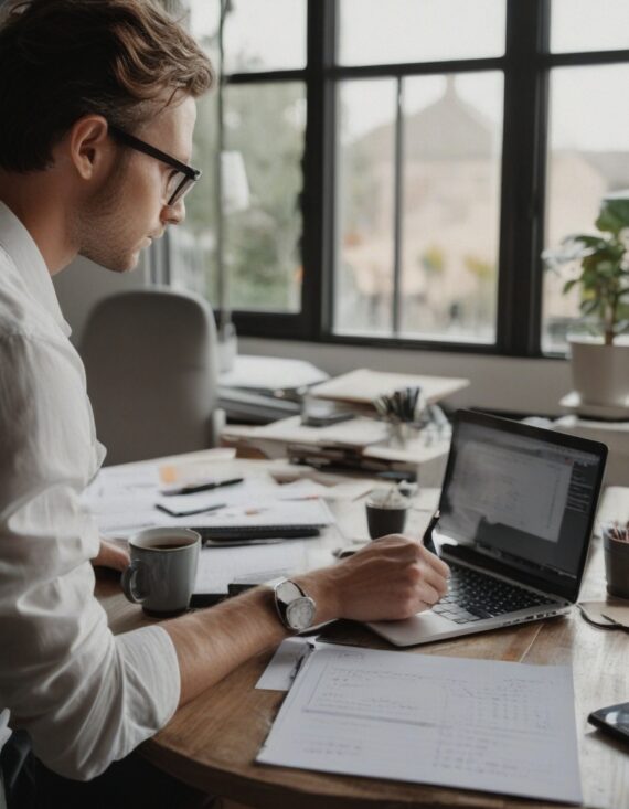 A focused entrepreneur taking deliberate action at their workspace, symbolising momentum, productivity, and progress built through meaningful effort.