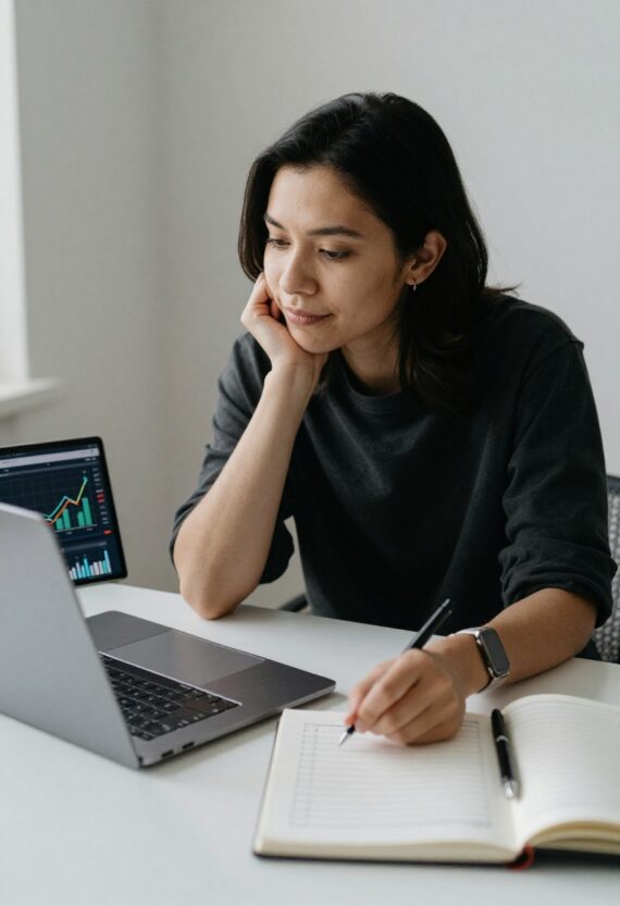 Online entrepreneur reviewing live analytics after launching content or a product