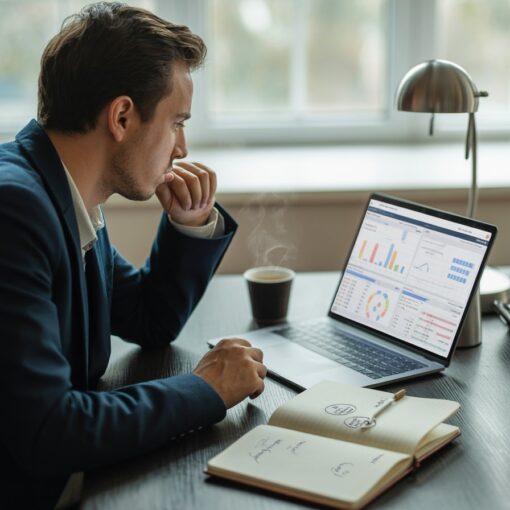 Entrepreneur analysing analytics data to improve online business performance