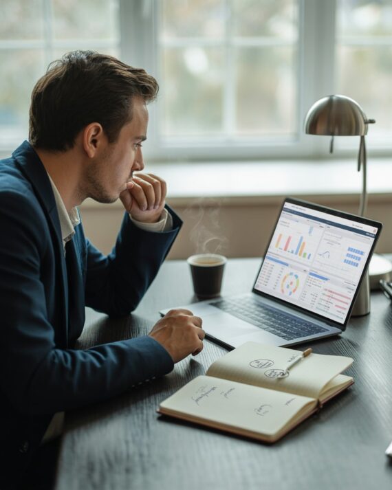 Entrepreneur analysing analytics data to improve online business performance